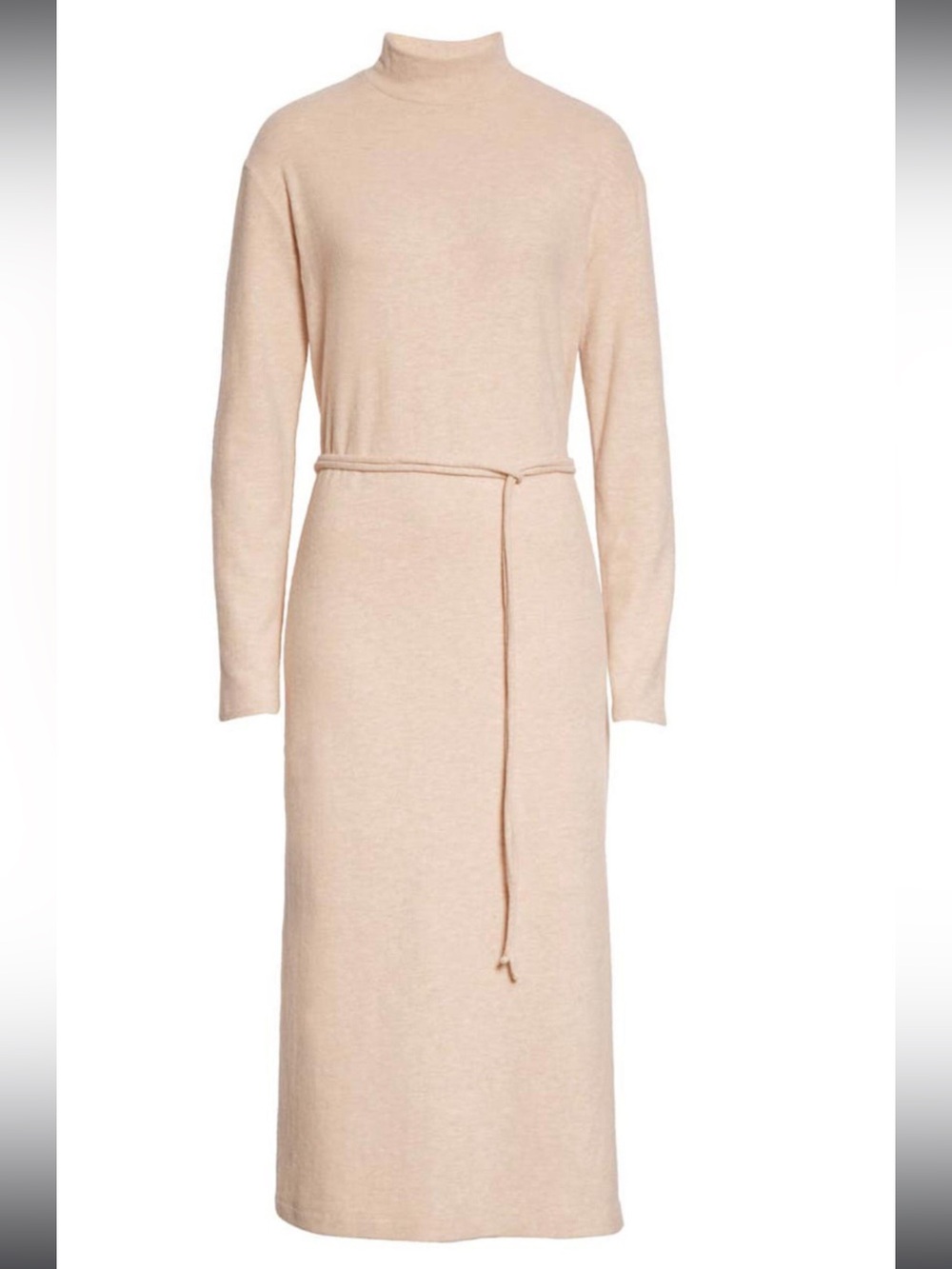 Vince Marzipan Long Sleeve Turtleneck/Mockneck Midi Dress with belt size XL